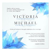 Deep Blue & White Floral Wedding Invitations