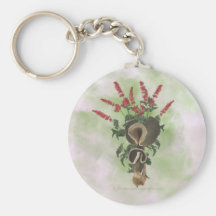 Deep Brown Mushrooms, Red Flowers Keychain