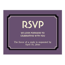 Deep purple deco wedding enclosure response card postcards