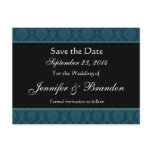 Deep Teal Blue Damask Save Date Postcard