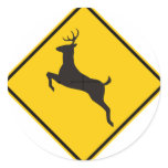 Deer Crossing Highway Sign Round Sticker