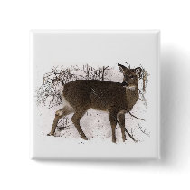 Deer in Snow Pinback Button