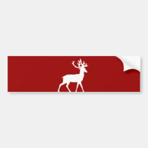 Deer Silhouette - Red and White Bumper Sticker