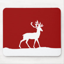 Deer Silhouette - Red and White Mouse Pads