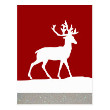 Deer Silhouette - Red and White Postcard