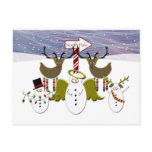 Deer Snowmen North Pole Christmas Postcard