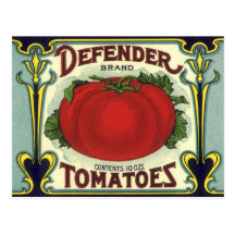 Defender Tomatoes, Vintage Fruit Crate Label Art Postcards