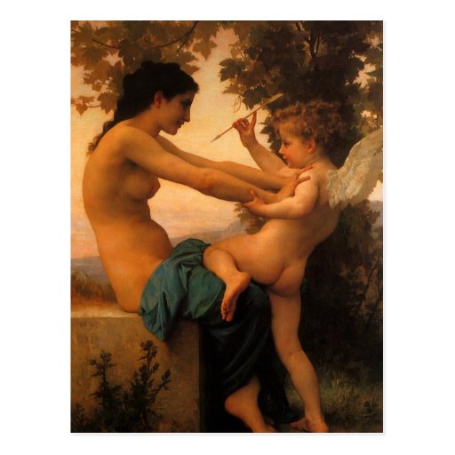 Defending Herself Against Eros (Cupid) Bouguereau Postcard