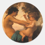Defending Herself Against Eros (Cupid) Bouguereau Round Sticker