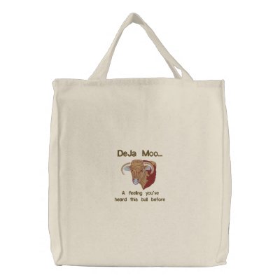 Deja Moo Embroidered Tote Bag by Embroidery4U