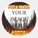 Delaware hottie fire and flames design. sticker