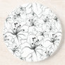 Delicate Black and White Floral Pattern Beverage Coasters
