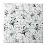 Delicate Black and White Floral Pattern Tiles