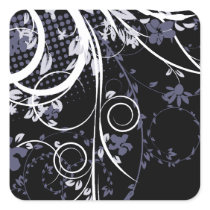 Delicate Blue and Black Floral Square Stickers