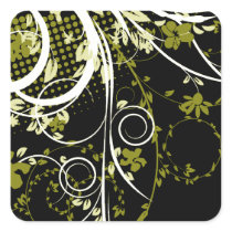 Delicate Gold Floral Square Stickers