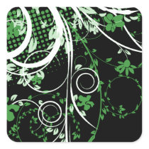 Delicate Green and Black Floral Sticker