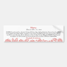 delicate red flowers wedding menu bumper sticker