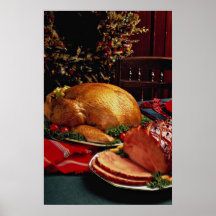 Delicious Baked ham, roast turkey Print