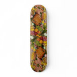 Delicious Cooked turkey and ham, flowers and fruit skateboards