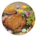 Delicious Cooked turkey and ham, flowers and fruit stickers
