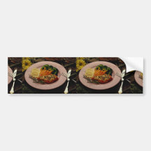 Delicious Halibut steak with carrots, fork & knife Bumper Sticker