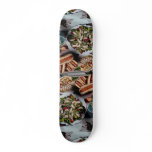 Delicious Hot dogs, turkey sandwich and meat salad skateboards