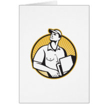 Delivery Man Pushing Dolly With Carton Retro Card