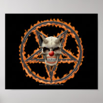 Demon Clown Skull & Burning Pentagram