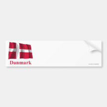 Denmark Waving Flag with Name in Danish Bumper Sticker