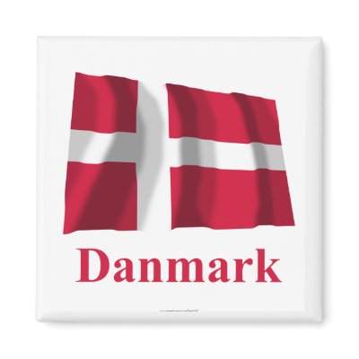 Denmark Waving Flag with Name in Danish Fridge Magnet