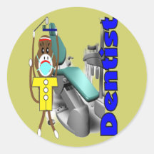 Dentist Sock Monkey--Adorable Round Stickers