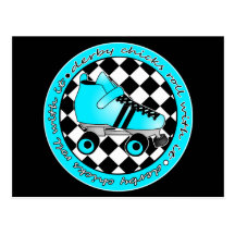 Derby Chicks Roll With It - Blue Aqua Black White Post Card