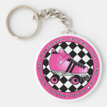 Derby Chicks Roll With It - Hot Pink Black White Keychain
