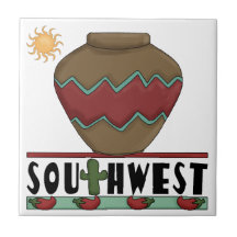 Desert Cactus, Red Chilis, Pottery - Southwest Tiles