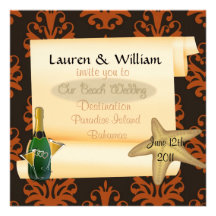 Destination Beach Wedding Invitation With Damask