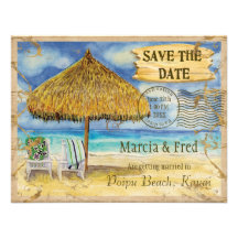 Destination Paradise, Tropical Beach Save the Date Custom Announcements