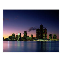 Detroit Skyline at Dusk 2 Postcard