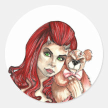 DevilGirl and her Teddy Round Sticker