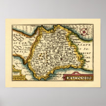 "Devonshire" Devon County Map, England Poster