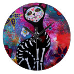 Dia de los Muertos Cat El Gato Lover Round Clock
