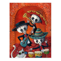 Dia de Muertos Musical Skeleton Band postcards