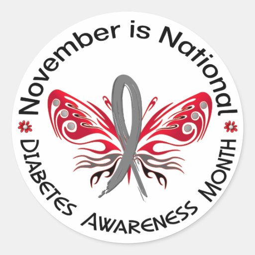 Diabetes Awareness Month Butterfly 3.3 Round Sticker Zazzle