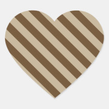Diagonal Stripes 2 - Khaki and Dark Brown Heart Sticker