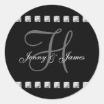 Diamond Black Monogram H Names Wedding Stickers