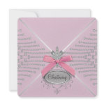 Diamond Bow Pink Christening Invitations
