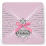 Diamond Bow Pink Christening Invitations