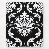 Diamond Damask in White on Black Mouse Mats