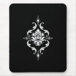 Diamond Damask, White on Black Mousepads