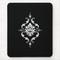 Diamond Damask, White on Black Mousepads