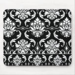 Diamond Damask, White on Black Mouse Pad